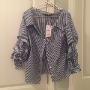 Zara pin striped off-the-shoulder button down top